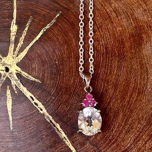 Vintage Rhinestone Necklace in Sterling Silver pink Womens Jewelry